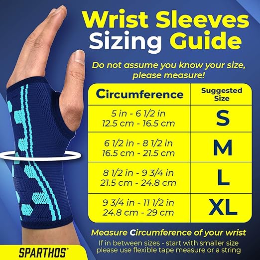 Sparthos Wrist Support Sleeves (Pair) – Compression Wrist Brace for Men and Women - Carpal Tunnel Tendonitis Arthritis Pain Relief Wrist Pain Strains Sprains Bursitis Improve Circulation (Blue-L)