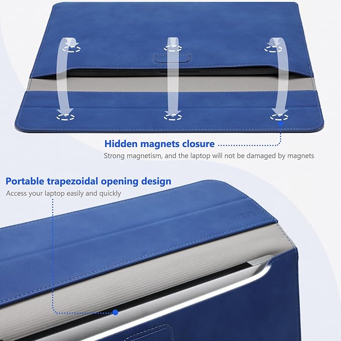 HYZUO 13 Inch Laptop Sleeve Case with Stand for 2025-2018 MacBook Air 13 M4 M3 M2 M1, 2025-2016 MacBook Pro 13 M2 M1, 13" iPad Pro/Air, Surface Pro 11/10/9, XPS 13, with Pouch, Klein Blue
