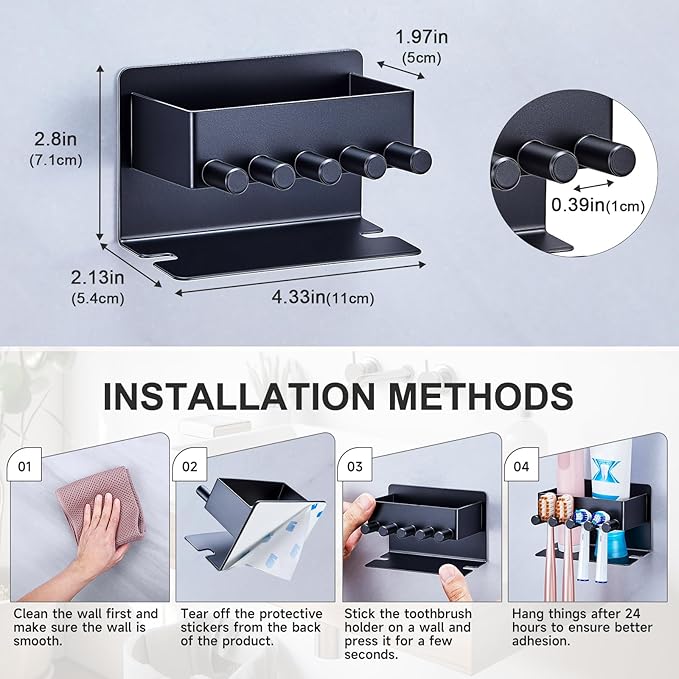 Electric Toothbrush Head Holder, Electric Toothbrush Holders Wall Mounted, Electric Head Holder, Brush Head Storage, Brush Head Holder Toothpaste Holder for Bathrooms (Black)