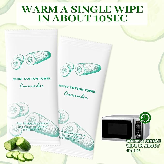 Moist Cotton Towel Bulk Moist Towelettes Individually Wrapped,White Towel Services,Refreshment Pre Moistened Towels for Dentist Travel Sport Party Hotel 50，Cucumber