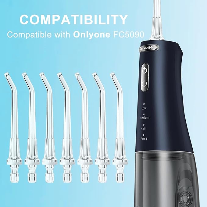 Water Flosser Replacement Heads Compatible with Onlyone FC5090, 7 Pack Classic Jet Tips for Oral Irrigator(7 Classic Jet Tips + Storage Case Bundle)