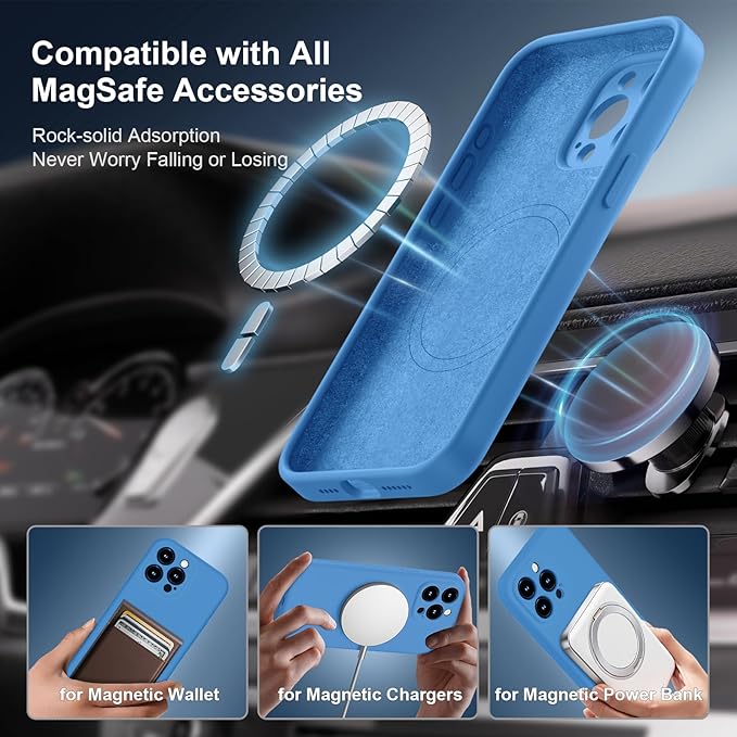 Magnetic for iPhone 15 Pro Case, Compatible with MagSafe, with 9H Nano Screen Protectors, Full Camera Protection, Silicone Shockproof Microfiber Lining Phone Case 6.1", Blue