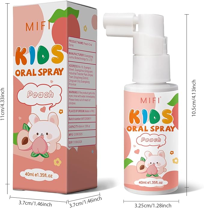 PEGO Kids Oral Spray, Toddler Toothpaste Helper for Fresh Breath,Fruit-Flavored & Portable, for Baby's Daily Oral Care (2Pack, Peach)