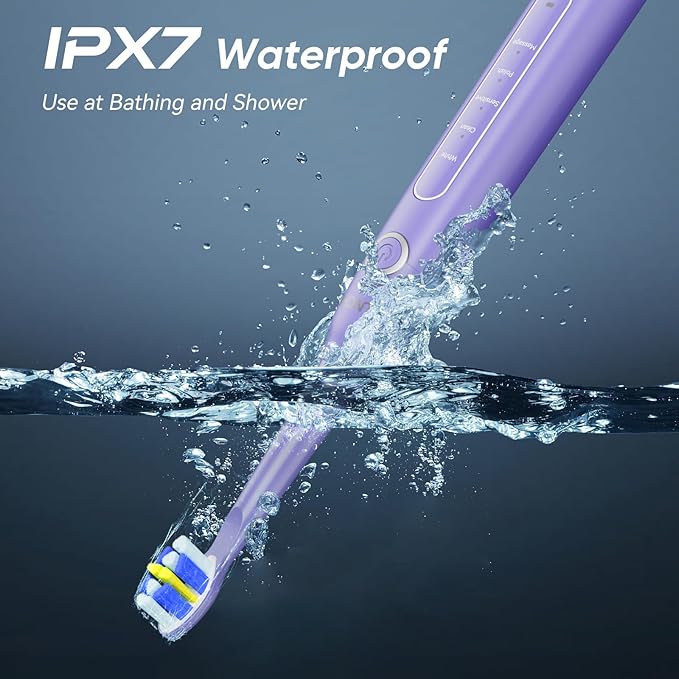 YUNCHI Electric Toothbrush for Adults, Rechargeable Sonic Toothbrushs, Kids Electric Toothbrush-8 Brush Heads,5 Modes & 2 Minutes Smart Timer, IPX7 Waterproof, 30 Days Toothbrush, Travel Case, Purple