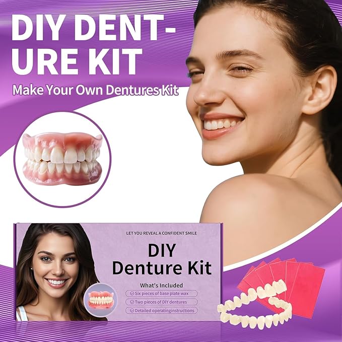 At-Home DIY Denture Kit: Full Set of Upper & Lower False Teeth for DIY Smile Transformation-A03