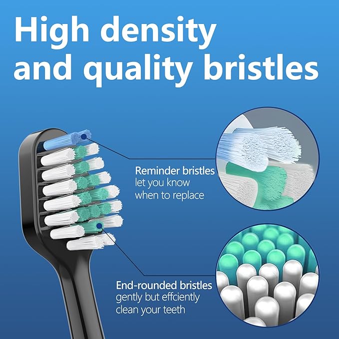 Harobey Replacement Toothbrush Heads for Waterpik Complete Care 5.0/9.0, and Compatible with AquaSonic Duo and Home Dental Center Electric Toothbruh, 10 Count(Pack of 1), Black