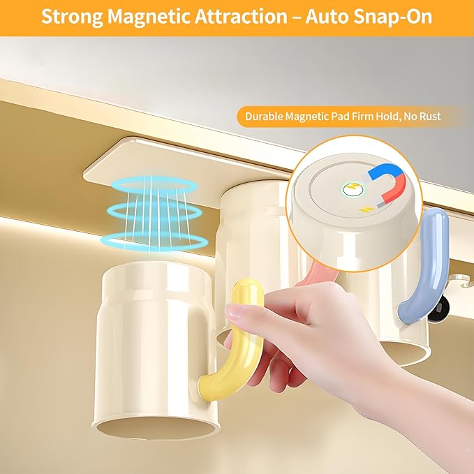 Inverted Magnetic Toothbrush Holder for Bathroom, Upside Down Toothbrush Cup Holder, with 2/3 Toothbrush Cups, No-Drill, Under-Cabinet Space-Saving, not Include Toothbrush (Three Cup)