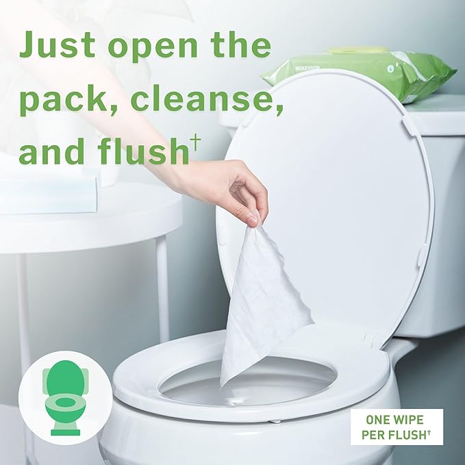 McKesson Flushable* Adult Wet Wipes – 96 Wipes (1 Pack of 96) – Aloe & Vitamin E, Plant-Based Cleansing Wipes, Unscented