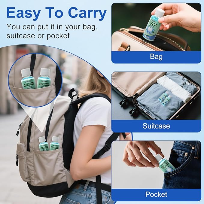 10 Pcs Mini Mouthwash Travel Size Bulk,Blue Portable Mint Flavor Mini Mouthwash Individual 35ml/1.2oz On The Go Mouth Wash Small Bottle for Travel,Office,Toiletry Kits