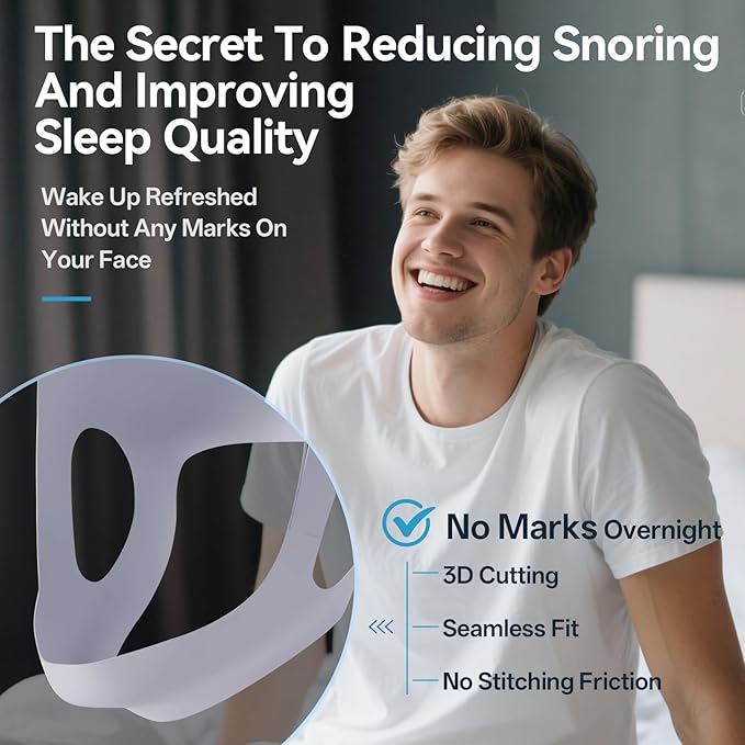 Chin Strap for Sleeping with 4-Side Adjustment, Anti Snoring Chin Strap Elasticity for Adults, Anti Snoring Devices Breathable and Durable, Snore Stopper for CPAP Users, Gray, M, 2packs
