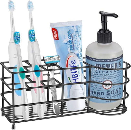HBlife 7 Slots Toothbrush Holder, X-Large Stainless Steel Bathroom Decor, Black Electric Toothbrush Holder for Bathroom, Bathroom Counter Organizer for Small Spaces