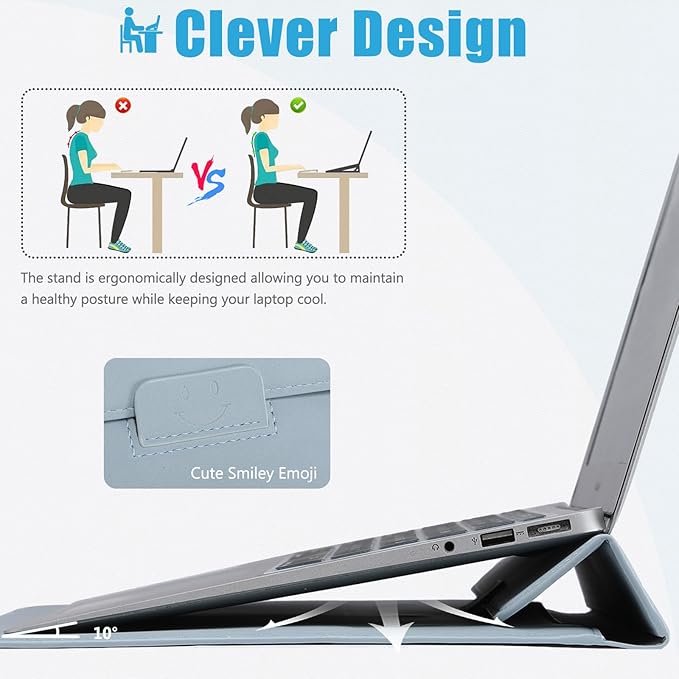 HYZUO 15 Inch Laptop Sleeve Case with Stand for MacBook Air 15 M4 A3241 M3 A3114 M2 A2941 2025-2023, 15" Surface Laptop 7/6/5/4, MacBook Pro 15 A1990 A1707 2019-2016, with Pouch, Pale Blue