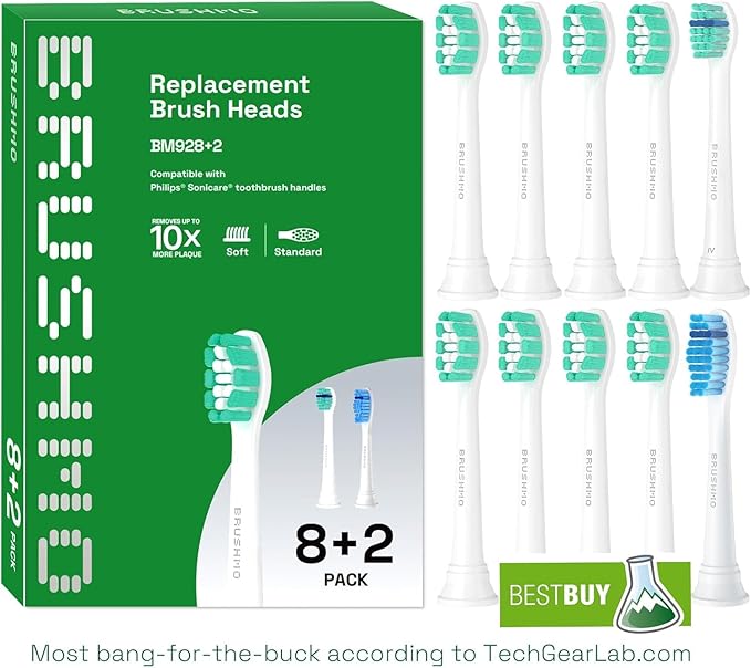 Brushmo Replacement Toothbrush Heads Compatible with Philips Sonicare Electric Toothbrush, White, 10 pc Variety Pack