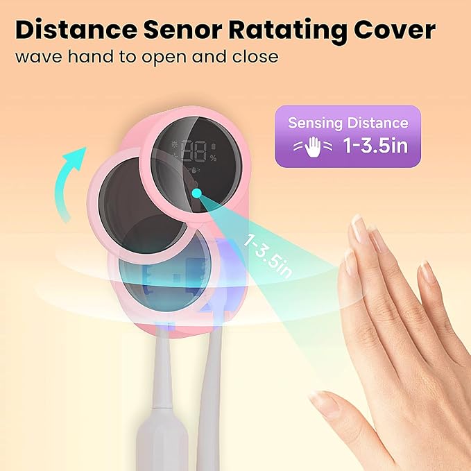 Toothbrush Holder and Cleaner Razor Holder/Dryer Light Cleaning and Air Drying Automatic Ratating Cover Rechargeable Wall Mounted for Bathroom Portable for Trip