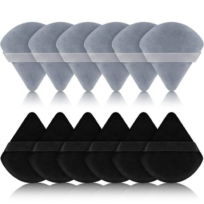 Maitys 12 Pieces Powder Puff Triangle Face Makeup Cosmetic for Loose Powder Soft Body Washable Reusable Foundation Sponge Mineral Wet Dry Makeup Tool for Women(Small,Black, Gray)