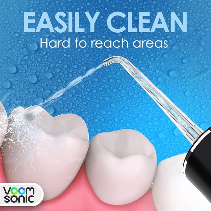 Cordless Water Flosser (Black) | Portable Oral Irrigator, Travel-Friendly Water Pick with 4-Tips, 3 Speed Rechargeable Water Dental Flosser for Teeth Cleaning, Braces & Sensitive Gums, IPX7 Waterproof