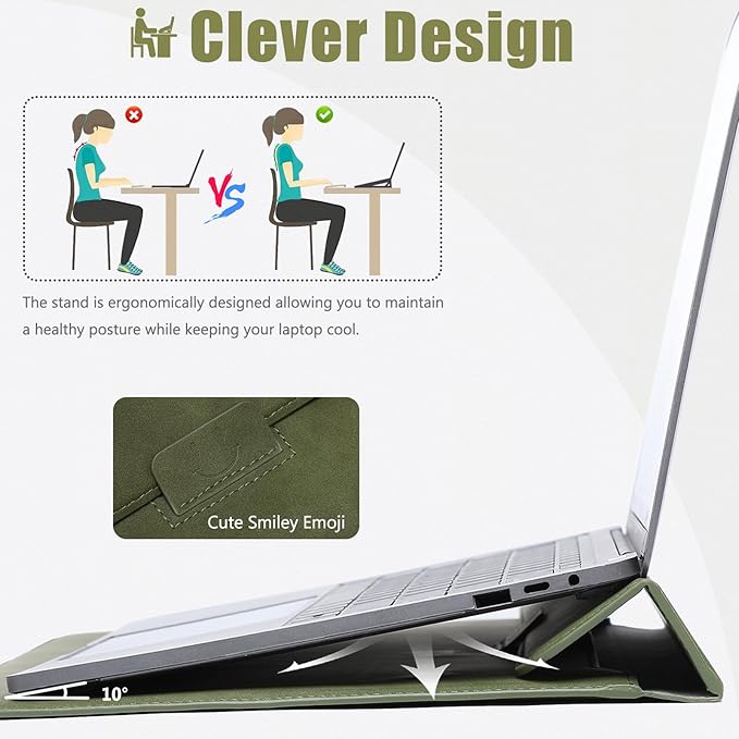 HYZUO 15 Inch Laptop Sleeve Case with Stand for MacBook Air 15 M4 A3241 M3 A3114 M2 A2941 2025-2023, 15" Surface Laptop 7/6/5/4, MacBook Pro 15 A1990 A1707 2019-2016, with Pouch, Olive Green