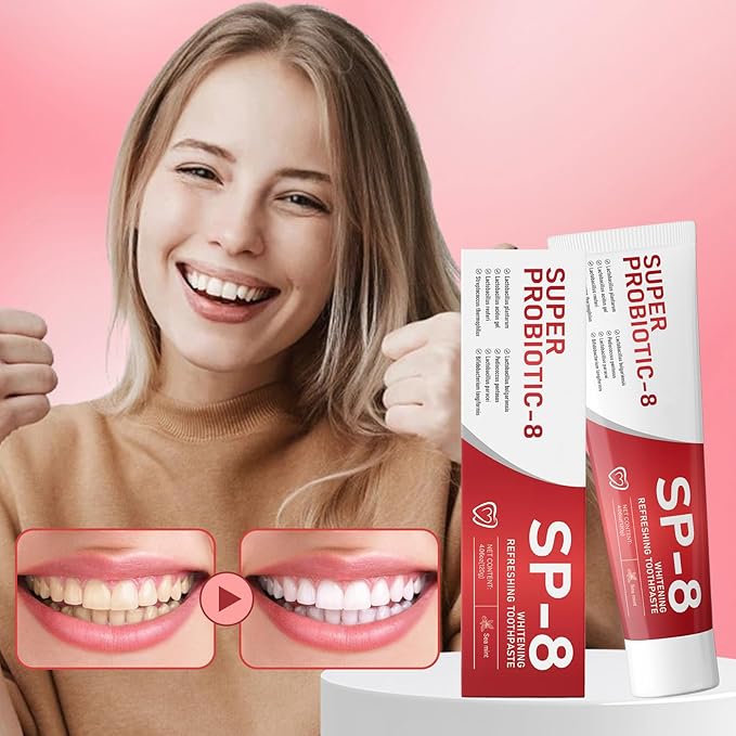 SP8 Probiotics Whitening Toothpaste, SP8 New Upgraded Fluoride-Free & Probiotic-Infused Formula, Ultra Fresh Mint for Deep Cleaning & Long-lasting Fresh Breath,4.23oz-2-Pack