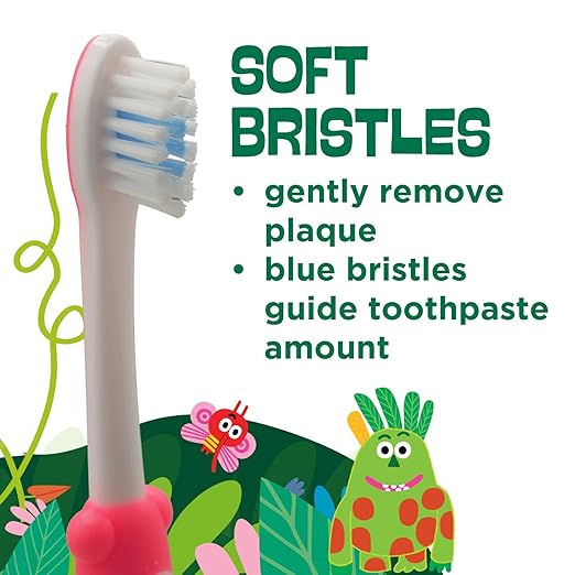 GUM Monsterz Children and Toddler Toothbrush, Soft Bristled Kids’ Toothbrush with Suction Cup, for Ages 2+, 1 Count(Pack of 6)