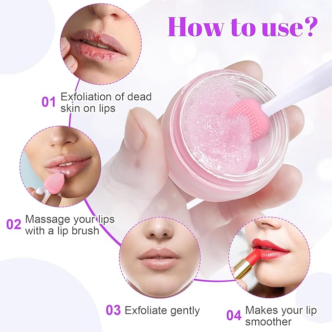 4pcs Lip Scrub Brush, Silicone Heart Lip Exfoliator Brushes Scrubber Tool, Double-Sided Lip Cleaning Exfoliating Remove Dead Skin Tool for Men Women Dark Lips- Pink & White & Blue & Yellow