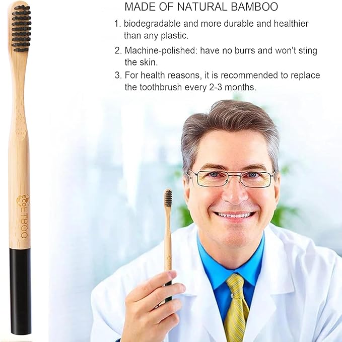 Bamboo Toothbrushes Hard Bristles for Adults 20 Pack, Wooden Toothbrush Family Set Natural Organic Tooth Brush (Black White 20p)
