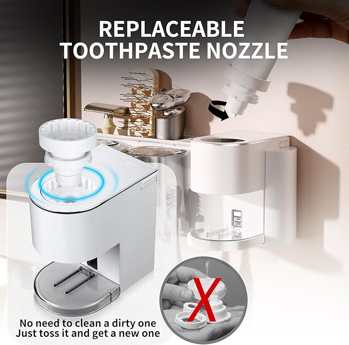 Automatic Toothpaste Dispenser Wall Mounted: 2 Cups Toothbrush Holders White Electric 6 Adjustable Levels Auto Toothpaste Squeezer Smart Rechargeable Touchless for Kids Adults - Bathroom