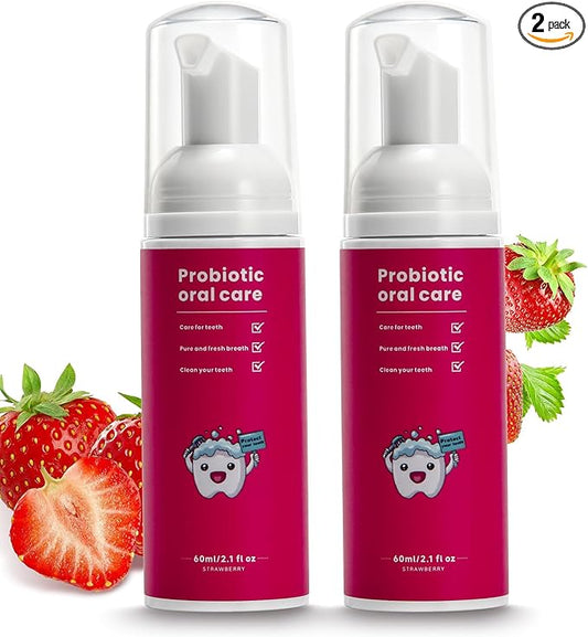 Fluoride Free Foam Kids Toothpaste - Natural Teeth Clean and Whitening Toothpaste with Mint Flavor for U Shaped Toothbrush Travel Size (2Strawberry)