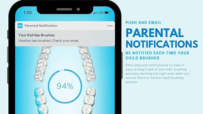 Blu Smart Bluetooth Enabled Kids Toothbrush with Live Tracking App to Teach Children Healthy Brushing Habits, Share Results with Your Dentist, Wireless Rechargeable Electric (Pink)