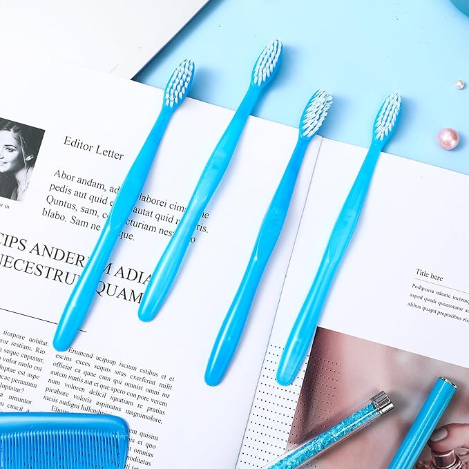 Tessco 1000 Pcs Disposable Toothbrushes Bulk Individually Wrapped Manual Soft Bristle Travel Toothbrushes Single Use Toothbrush for Homeless Hotel Toiletries Camping Office(Blue)