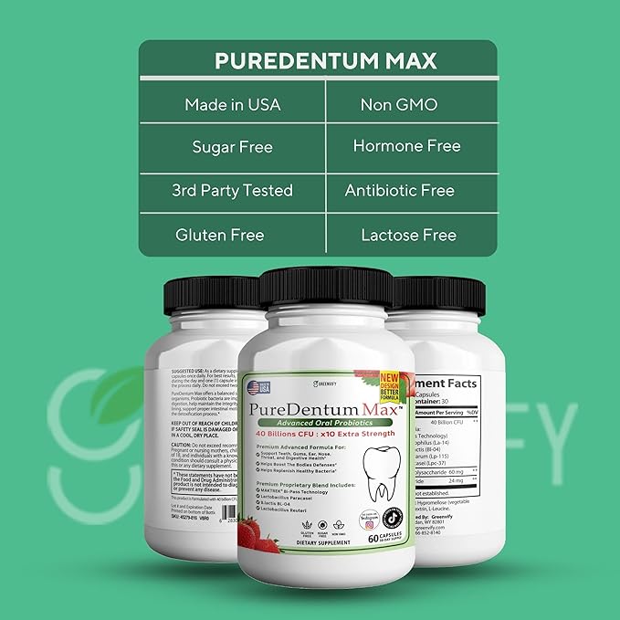 Puredentum Max for Gums and Teeth Health & Fresh Breath - 40 Billion CFU Advanced Oral Probiotics for Mouth Bad Breath, Capsule Supplement