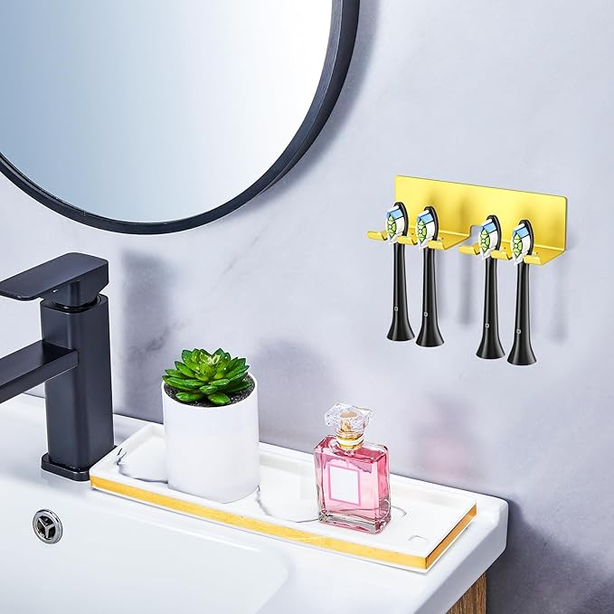 Electric Toothbrush Head Holder, Toothbrush Holders Wall Mounted, Electric Toothbrushs Holder, Bathroom Shower Tooth Brushing Holder, Tooth Brush Head Holder Organiser (Gold, Large)