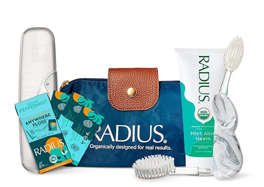 RADIUS Big Clean Deluxe Oral Care Gift Set (Big Brush With Replaceable Head Right Hand, Mint Aloe Neem Organic Toothpaste, Vegan Xylitol Mint Floss, Travel Case), 1 Count