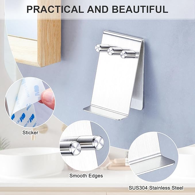 Electric Toothbrush Head Holder, Tabletop or Self Adhesive Tooth Brushing Holder, Bathroom Wall Mounted Shower Toothbrush Holders, Tooth Brush Head Storage Organiser (Silver, Small)