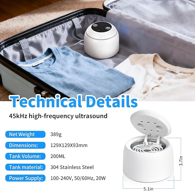 Ultrasonic Retainer Cleaner Machine, 45kHz Dental Ultrasonic Cleaner for Denture, Mouth Guard, Aligner, Braces, Toothbrush Heads, Jewelry, 5 Modes Cleaning, Digital Timer & 200ML Capacity