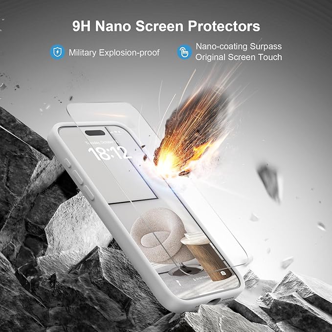 Magnetic for iPhone 15 Pro Case, Compatible with MagSafe, with 9H Nano Screen Protectors, Full Camera Protection, Silicone Shockproof Microfiber Lining Phone Case 6.1", White