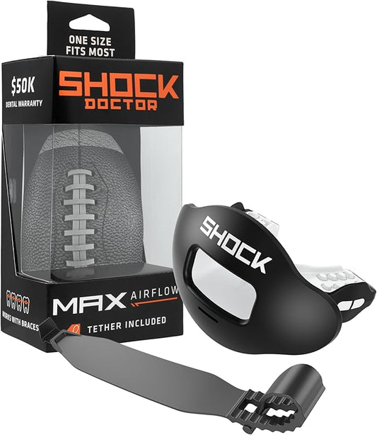Shock Doctor Lip Guard, Adult and Youth Mouth Guard Football with Strap, Breathable Wide Opening Football Mouthpiece for Youth and Adults OSFA, Shock Doctor Mouth Guards, Max Airflow