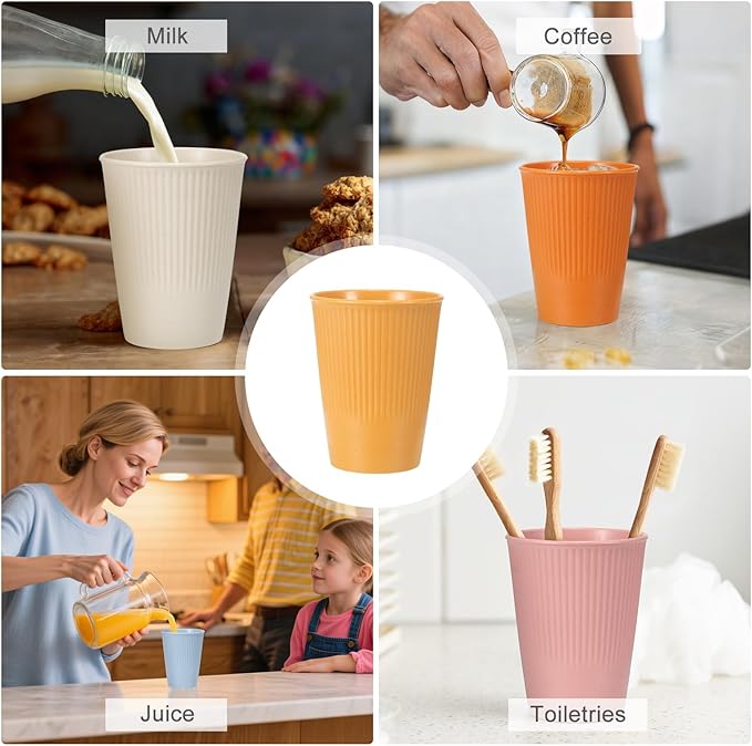 uxcell 4 Pcs Simple Toothbrush Cup, 3.3 x 3.3 x 4.2 Dishwasher Safe Bathroom Tumbler Reusable Plastic Cup Set for Storing Toothpaste Combs, Yellow