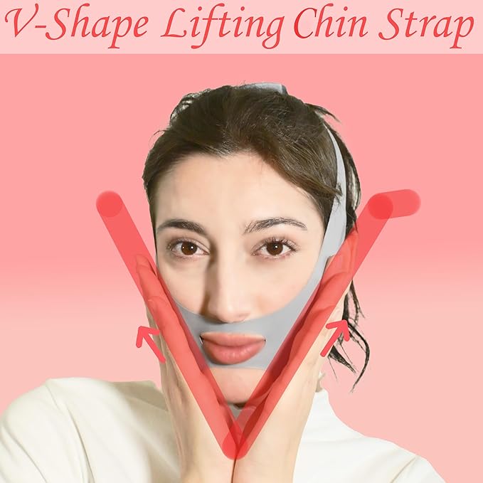 V Line Lifting Mask Chin Strap for Sleeping, Face Lifting Strap, Chin Strap, V Line Mask, Jawline Shaper, Jaw Strap, Double Chin Reducer, Face Lift Tape & Snoring Solution (Grey&Pink)