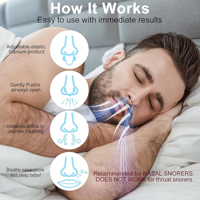 Easy Breath Nasal Dilator – Adjustable Titanium & Silicone Snoring Solution for Better Sleep, Boost Airflow – Reusable Comfortable Breathing Athlete Exercising (S)