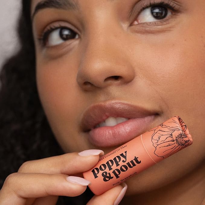 Poppy & Pout Lip Care Set | Lip Balm & Scrub | Sustainable Cardboard Tubes & Glass Jars, All Natural, Beeswax, Coconut Oil, Cruelty Free, Exfoliating & Moisturizing Lip Treatment (Pink Grapefruit)