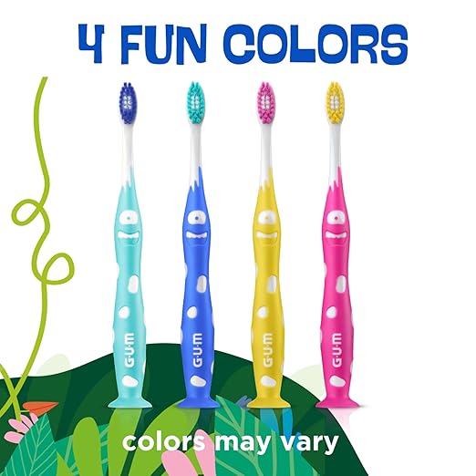 GUM Monsterz Jr Kids’ Toothbrush, Soft Bristled Children’s Toothbrush with Suction Cup, for Ages 5+, 2 Count(Pack of 6)