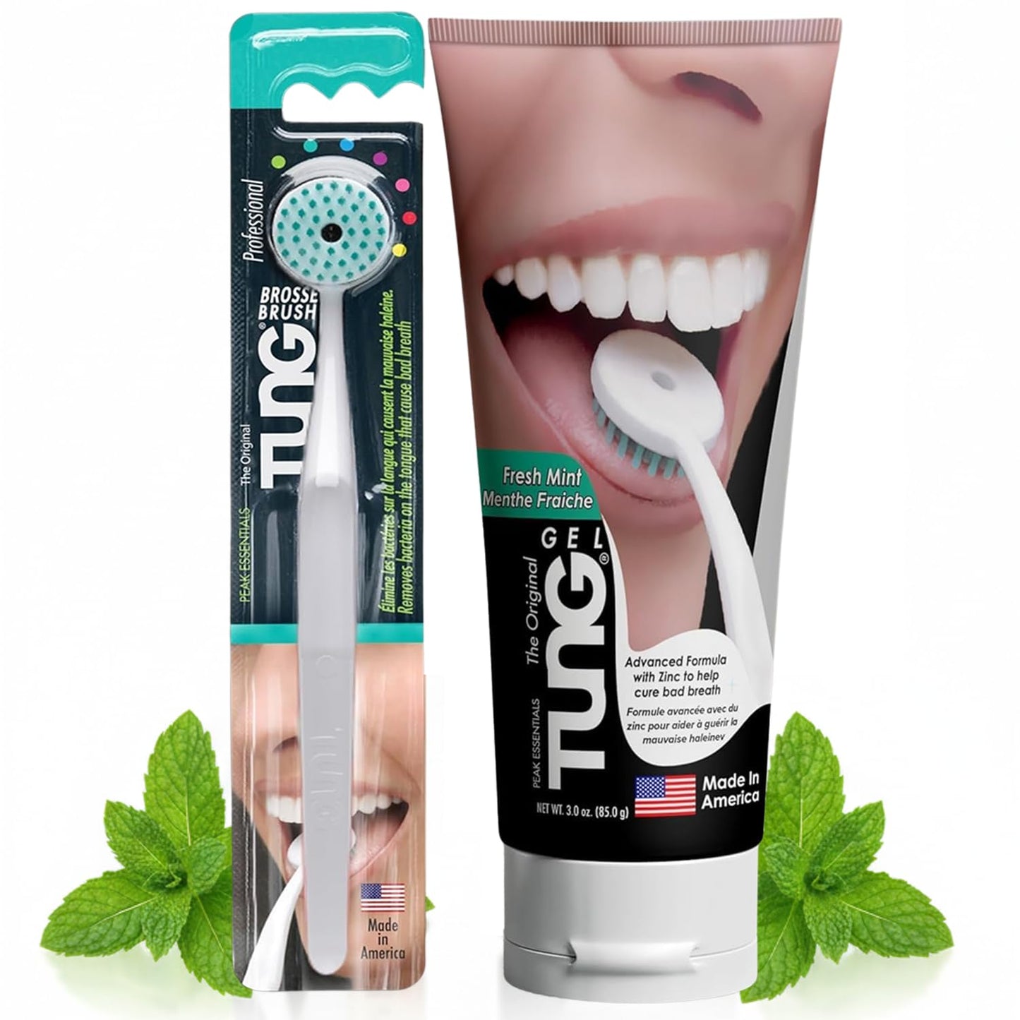 Tung Tongue Cleaning Kit, Tung Brush and Gel, Bad Breath Odor Eliminator, Halitosis Defense, USA Made (Set of 2)