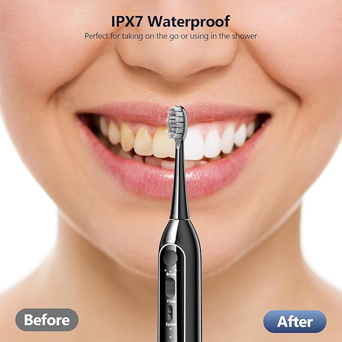 Electric Toothbrush with Water Flosser – 3 Sonic Toothbrush Modes & 5 Water Flossing Pressure – Fast Charging & IPX7 Waterproof – Portable Travel Case Included, Black