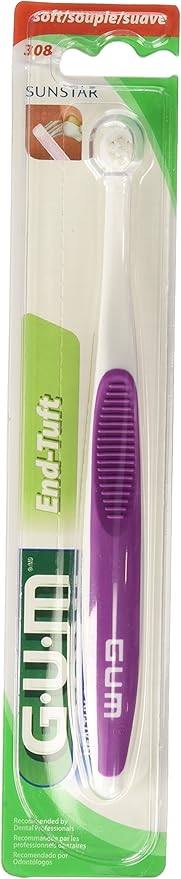 GUM End Tuft Toothbrush - Extra Small Head for Hard-to-Reach Areas - Implants, Back Teeth, and Wisdom Teeth - Soft Dental Brush for Adults, 1ct (Pack of 2)