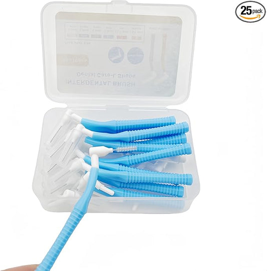 L Angled Reusable Braces Dental Brush Flosser - Cleaner Interdental Brush Toothpick Dental Tooth Flossing Head Oral Cleaners (0.9mm Blue, Normal)