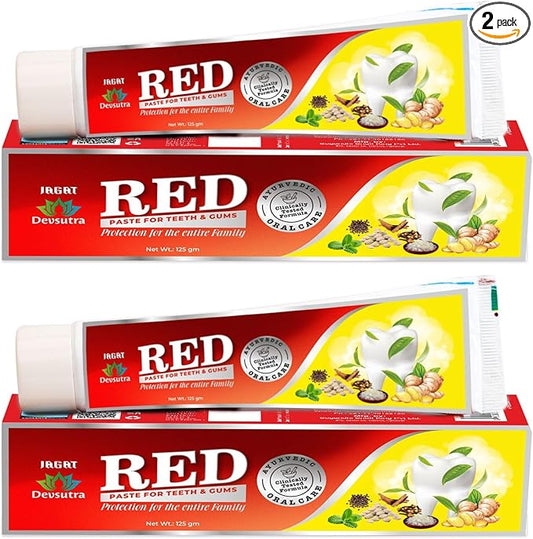 Jagat Herbal Red Toothpaste for Fresh Breathe, Doctor Recommended Natural Ayurvedic Toothpaste, Organic 100% Natural Teeth Whitening, Fluoride Free & Protects Gums, Vegan - Pack of 2