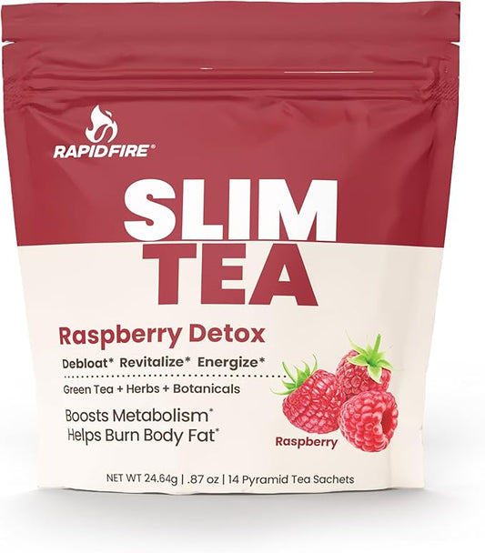 Rapid Fire Slim Tea Bags, Blend of Natural Herbs and Botanicals, Promotes Energy and Digestion, Supports Metabolism, 14 Servings, Raspberry Flavor