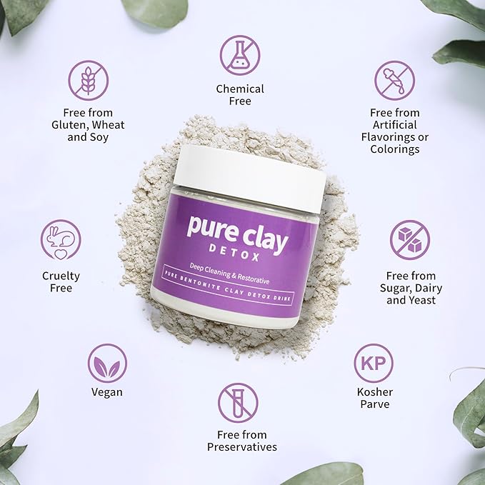 Food Grade Organic Calcium Bentonite Clay Powder, Internal and External Deep Cleansing, Daily Detox Drink, Face Mask, Body Mud, & Toothpaste - 16 oz