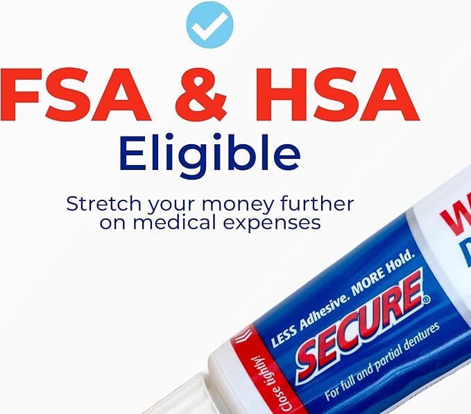 Secure Waterproof Denture Adhesive - Zinc Free - Extra Strong 12 Hour Hold - 1.4 oz (Pack of 4)