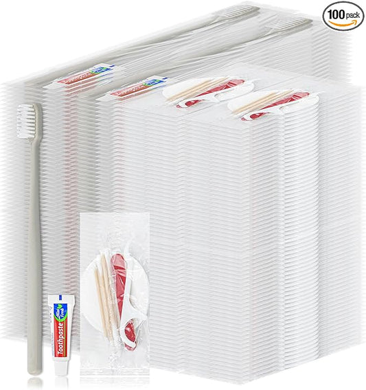 Disposable Toothbrushes, Toothbrush and Toothpaste, Toothbrush and Toothpaste Travel, Comes with Hotel Vanity Set, Individually Packaged, Suitable for Hotel, Home, Camping, Travel (100-PACK)